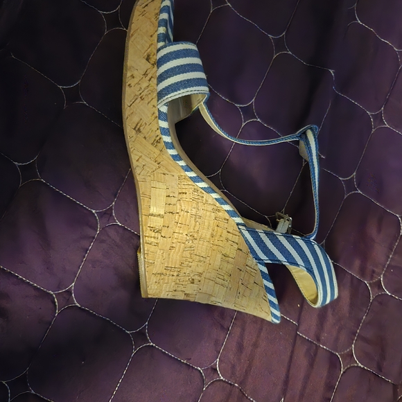 Charles By Charles David Blue Striped Wedges - Picture 1 of 1